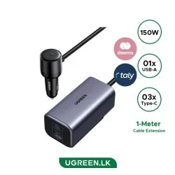 Ugreen 150W 4-Port Fast Car Charger with GaN Technology – Gray